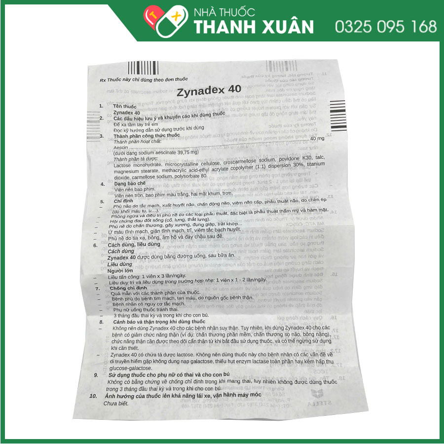 Zynadex 40 điều trị và phòng ngừa phù nề, suy giãn tĩnh mạch, trĩ, viêm tắc bạch huyết, chấn thương sau phẫu thuật